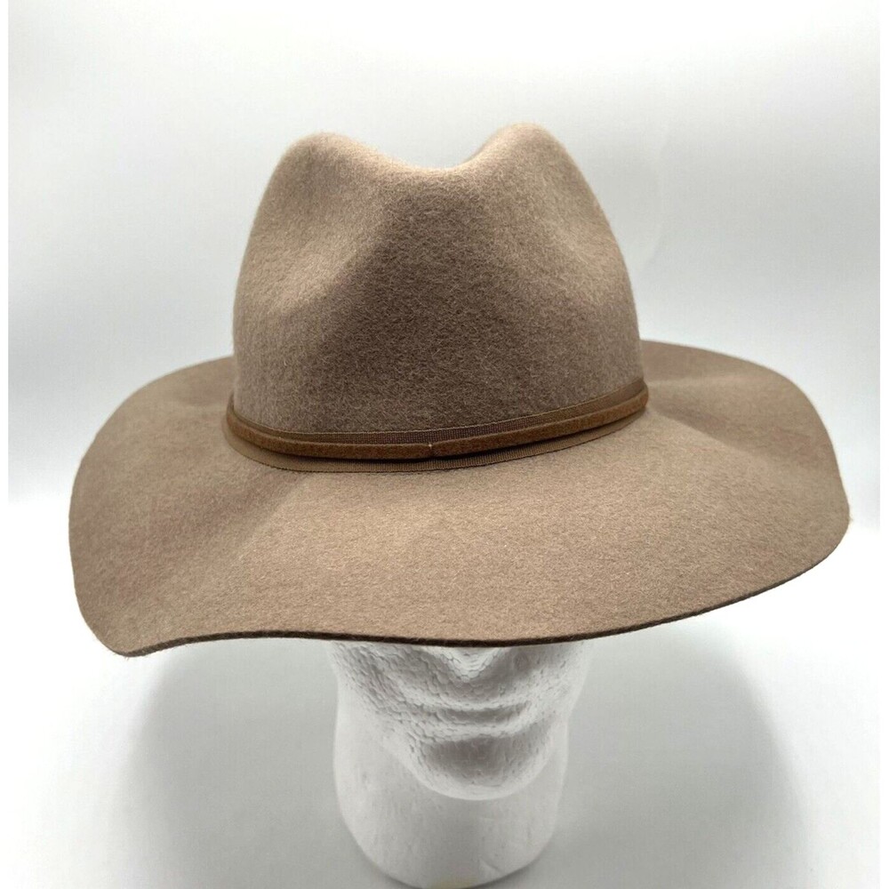 Hinge Nordstrom Women’s 100% Wool Hat Leather Trim Boho Hippie Chic Brown OS NEW